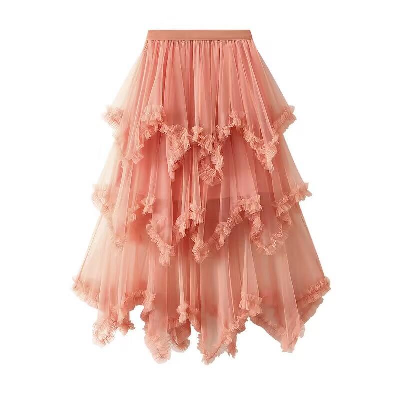 Womens skirt long ruffled big mesh cake with irregular