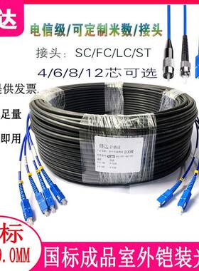 GYTS室外成品铠装光缆SC/FC/LC头单模光缆4芯6芯8/12芯国标光纤线