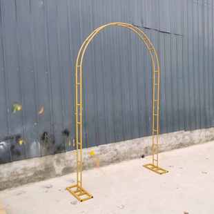 新款婚庆铁艺拱门道具圆环双杆花门户外草坪圆弧婚礼舞台背景装饰