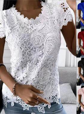 Women's lace shirt short sleeved top女装蕾丝衫短袖上衣