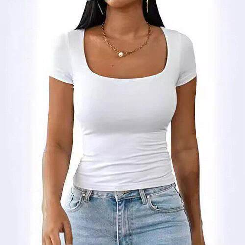 Square Neck Women ' s T Shirts Short Sleeve Basic Going Out