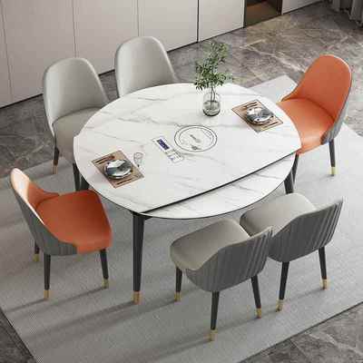 岩板实木餐桌椅组合家用小户型饭桌可伸缩变圆桌带电磁炉折叠餐桌