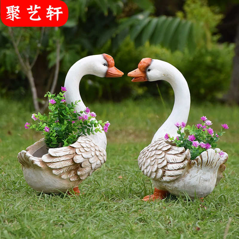户外花园摆件农场仿真动物白鹅花缸别墅庭院装饰园林景观雕塑小品