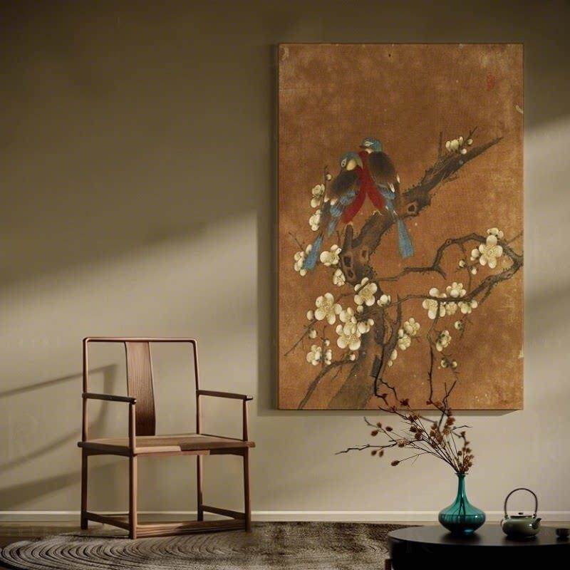 宋代美学实木挂画客厅沙发背景墙装饰画书房肌理感摆画古典漆画