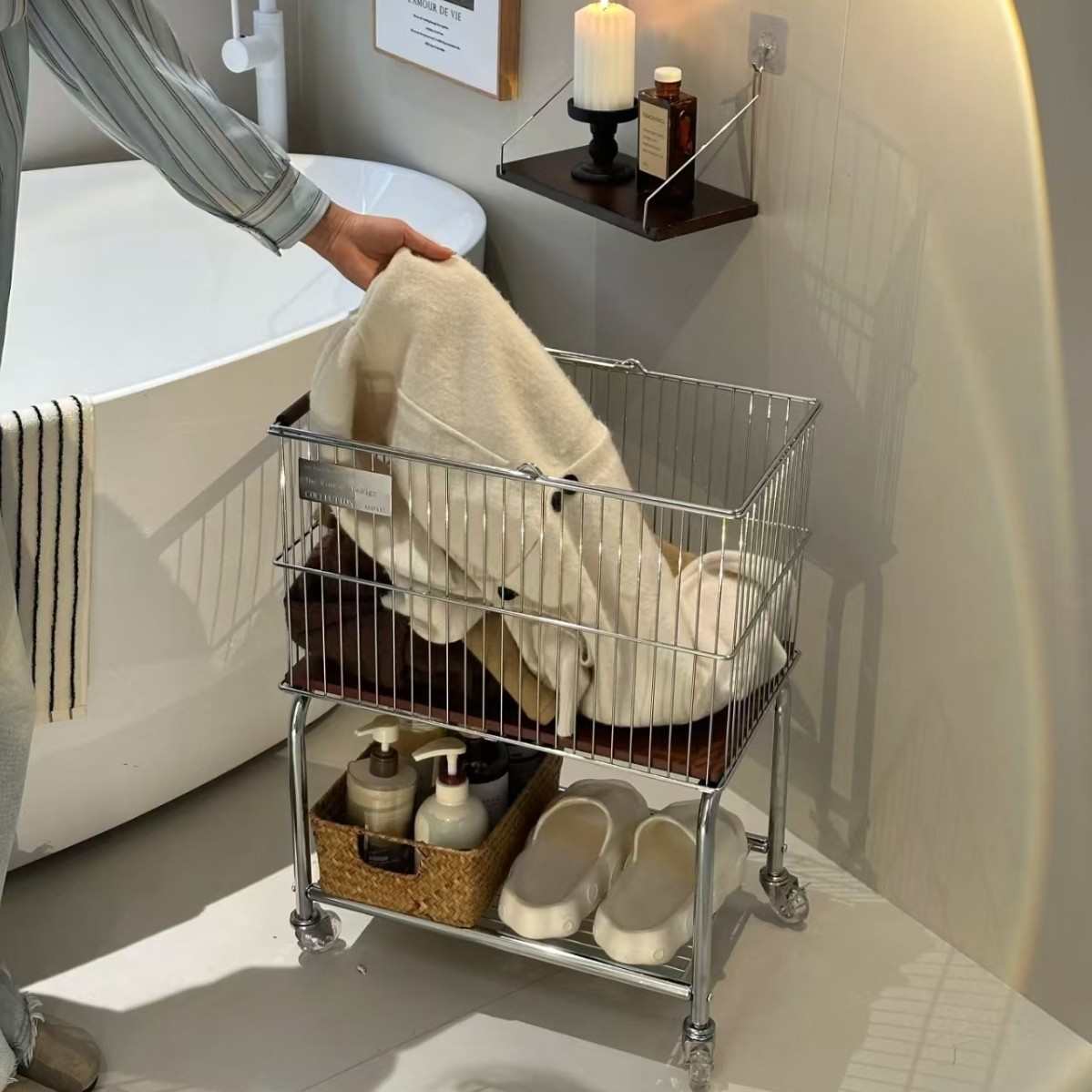筐古风置收纳可篮杂物物奢家用值颜架脏轻多功能中浴室衣移动高