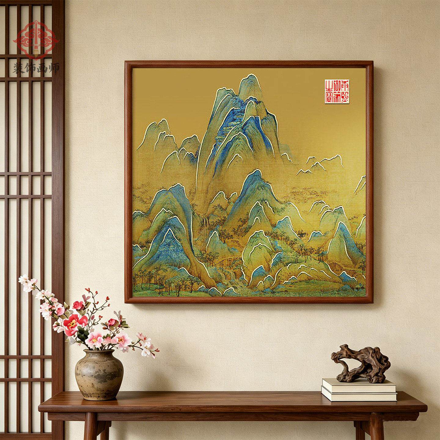 2026款铜雕千里江山图挂画实木框山水客厅玄关过道背景墙装饰画