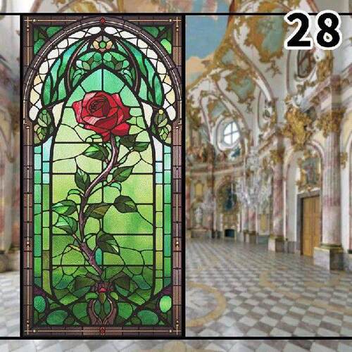 Colorful 3D Rose Design Stained Glass Window Privacy Film
