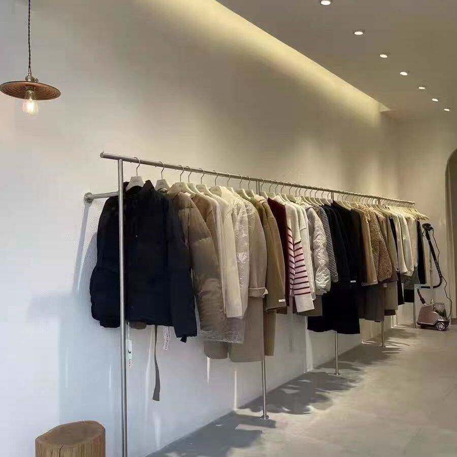 服装店不锈钢拉丝展示架落地服装架上墙壁挂架陈列架男女装店货架