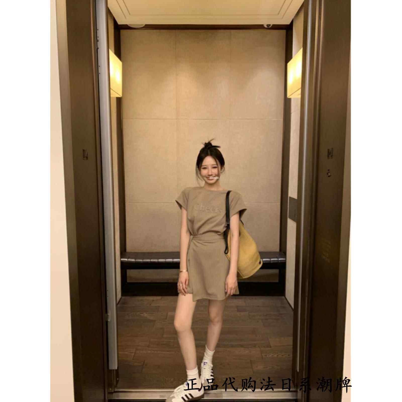 代购sly夏季新款休闲复古立体字母短袖连衣裙女收腰裙子a字短裙潮