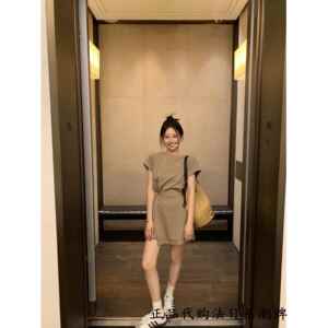 代购sly夏季新款休闲复古立体字母短袖连衣裙女收腰裙子a字短裙潮