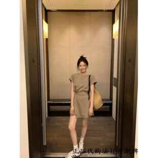 代购sly夏季新款休闲复古立体字母短袖连衣裙女收腰裙子a字短裙潮