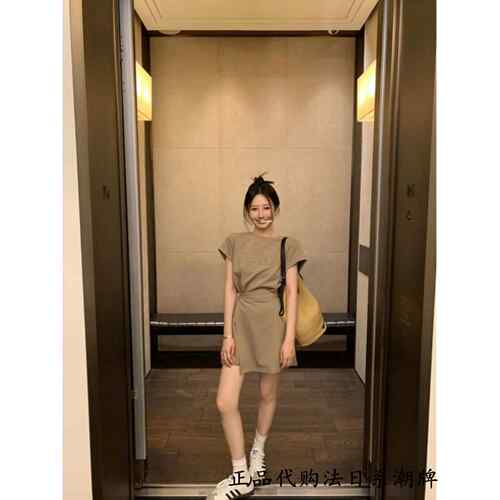代购sly夏季新款休闲复古立体字母短袖连衣裙女收腰裙子a字短裙潮