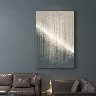 故乡的河流丨灰蓝黄混色抽象装饰画客厅沙发竖版玄关背景墙壁挂画