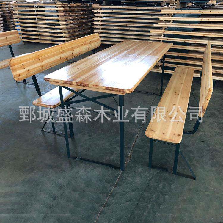 木质户外休闲啤酒桌椅 实木带靠背啤酒节桌庭院长条桌椅烧烤桌