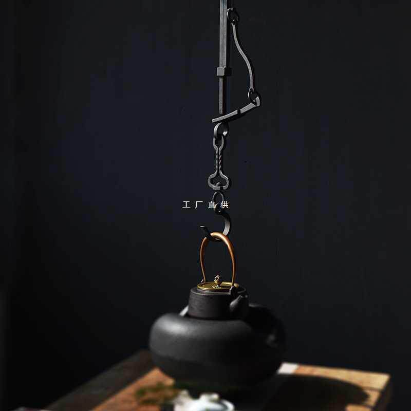 茶室自在钩可伸缩复古铁艺悬吊铁壶挂钩铸铁自锁钩送配件
