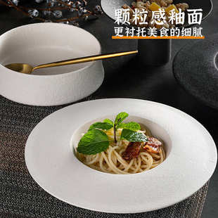 复古粗陶釉沙拉盘缩腰汤碗高脚盘酒店甜品意面飞碟盘 厂家批发个性