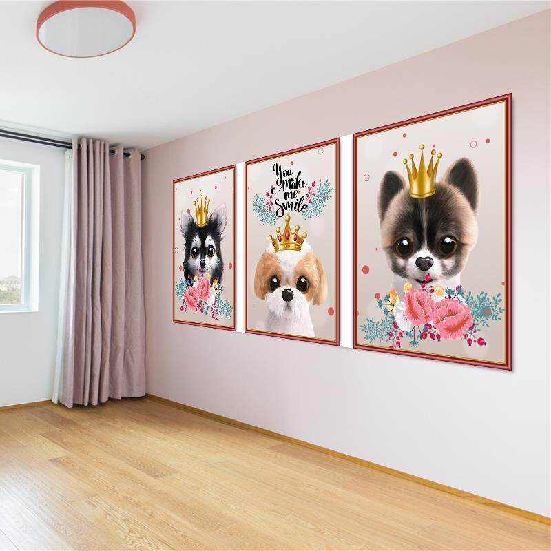 自粘壁纸卡通动漫宠物三联画壁画贴纸房间卧室背景墙画装饰画墙贴