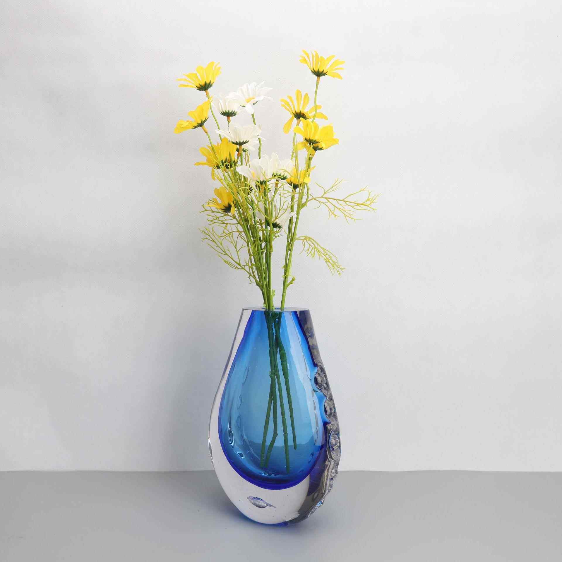 新中式蓝色水晶花器花插样板房茶几卧室书房客厅桌面软装饰品摆件