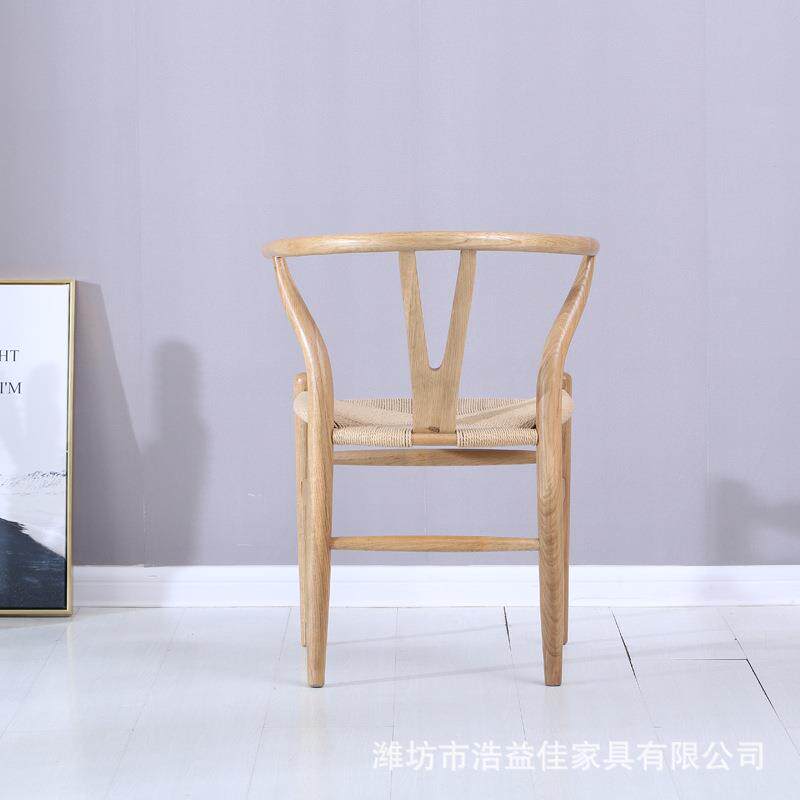 伊姆斯餐椅创意餐厅Y椅家用编绳实木靠背圈椅简约连锁店家具橡木