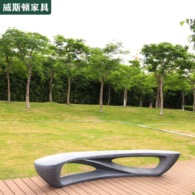 玻璃钢休闲座椅商场月亮造型椅子多人休息区长椅户外公园弧形坐凳