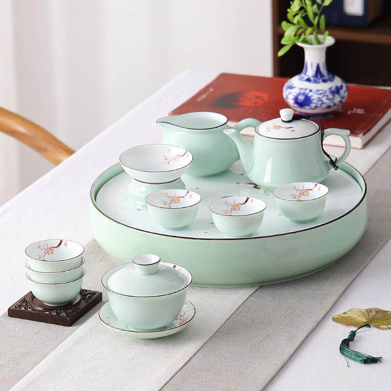 潮汕功夫茶具套组家用小套青瓷茶盘茶壶盖碗茶杯整套陶瓷茶船