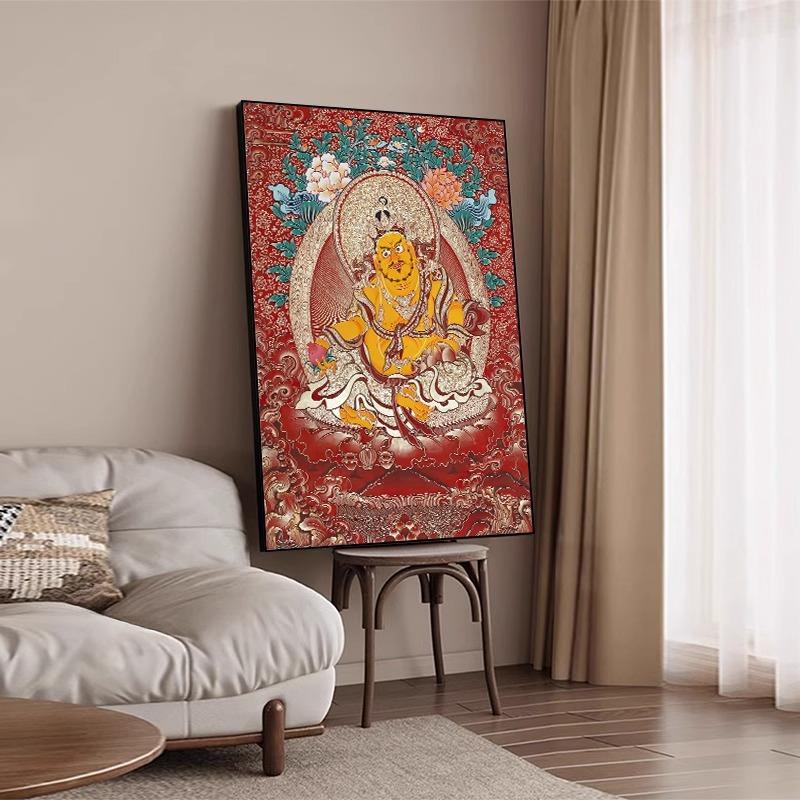 唐卡挂画 画五色黄财神玄关装饰画 画藏式佛像财神爷客厅办公室招