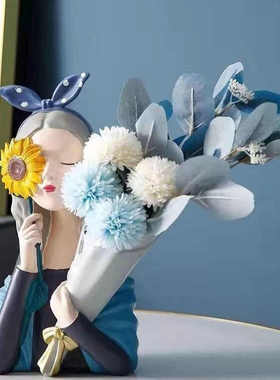 北欧可爱女孩花瓶ins风高颜值摆件家居客厅桌面玄关电视柜装饰品