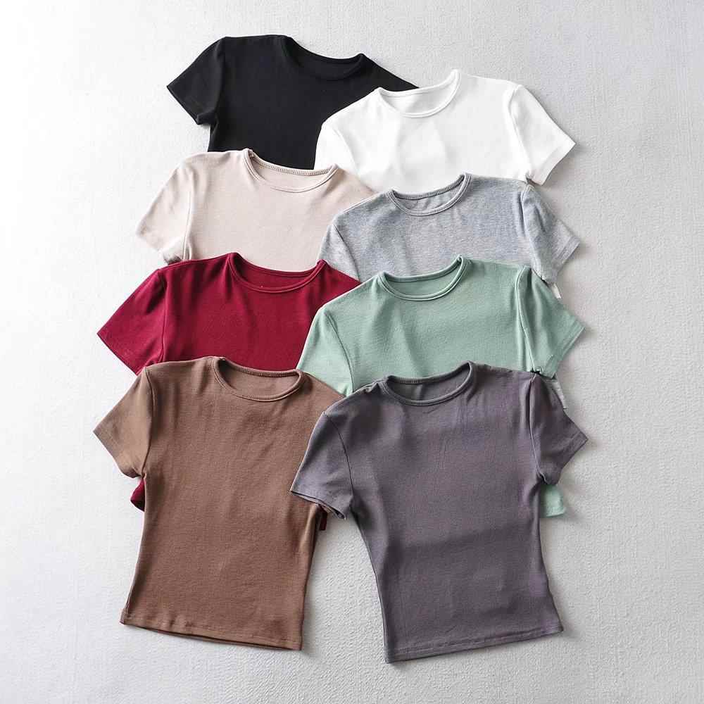 color casual short T-shirt bottoming small top navel-baring