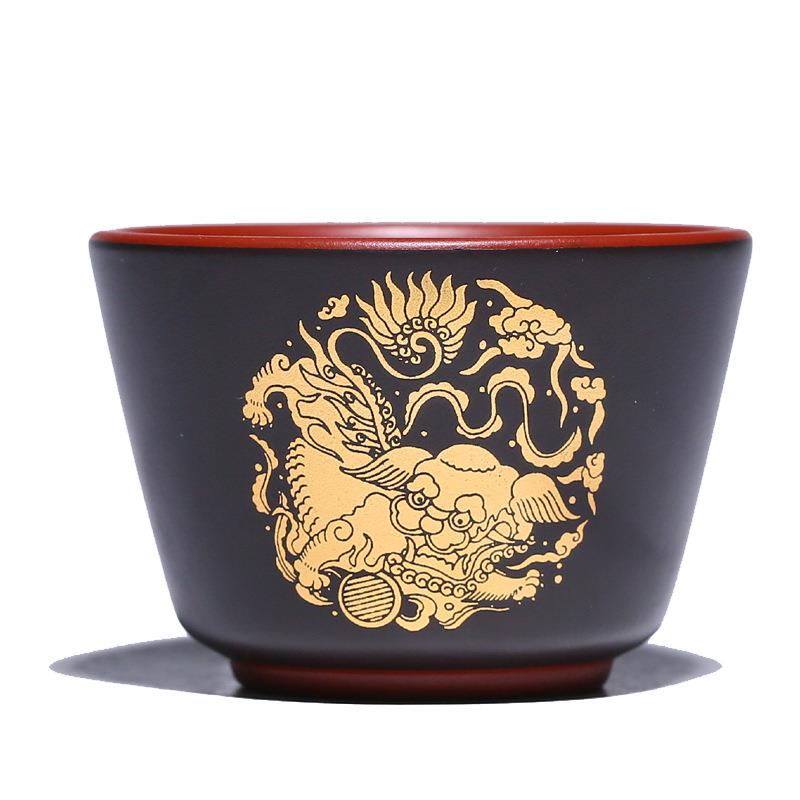 精美主人杯宜兴全手工双色麒麟紫砂品茗杯130毫升茶碗小杯子