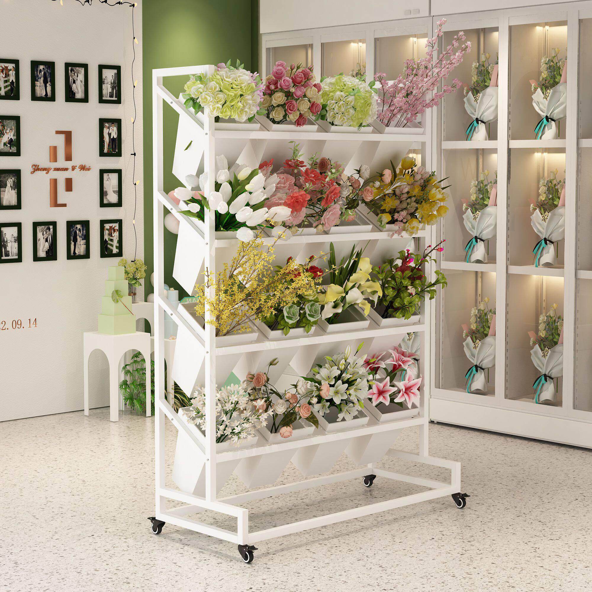 鲜花架摆摊花店铁艺醒花冷柜架子花桶展示架鲜花收纳简易网红花架