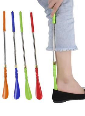 现货跨境彩柄钢管鞋拔创意提鞋用品塑料鞋拔懒人 孕妇老人提鞋器