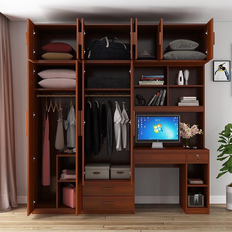 电脑桌带书衣柜简约现代卧YD09室组合架学生写台一字连体书桌柜儿