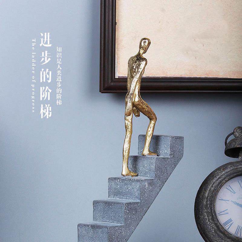 创意人物爬梯居摆件轻CF119031奢艺术楼家装饰品酒玄关客厅桌柜梯