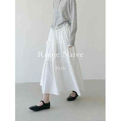 Rouje Naive温柔风气质半身裙女秋高腰显瘦a字大摆裙松紧腰长裙子