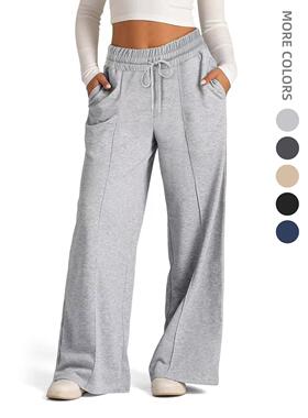 Women's drawstring waist, wide legs, warp women's pants