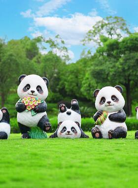 户外卡通可爱大熊猫玻璃钢雕塑公园景区商场售楼处幼儿园草坪摆件