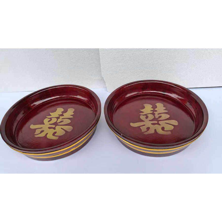 婚嫁实木圆盘茶盘嫁女结婚庆用品托盘糖果盘复古收纳木盘