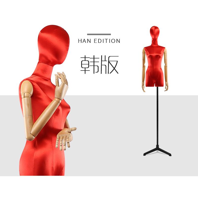 新款直销爆款新品女模特韩版时尚彩色丝绸模特道具电镀头实木手女