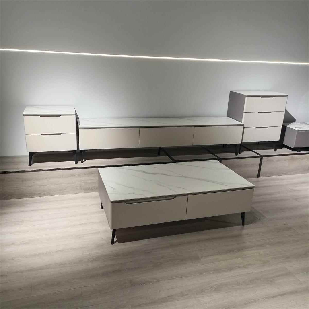 现代简约长方形岩板茶几电视柜组合轻奢客厅小户型电视柜斗柜组合