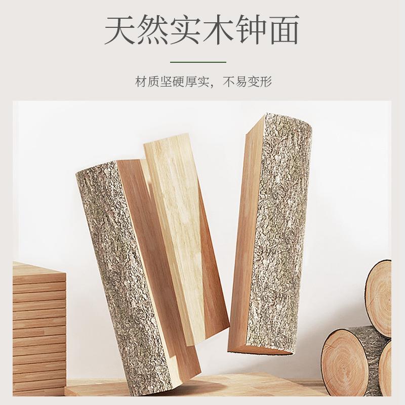 榉木时钟圆形日式原木卧室客厅挂钟北欧简约创意现代静音实木钟表