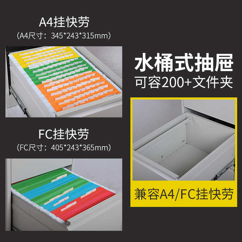 二斗卡箱快挂劳柜钢制三抽四抽办公抽屉式a4文件柜资料档案柜厂家