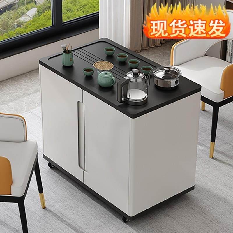 可移动茶台家用小型岩板茶车家用旋转小茶桌沙发边茶几烧水壶一体图片