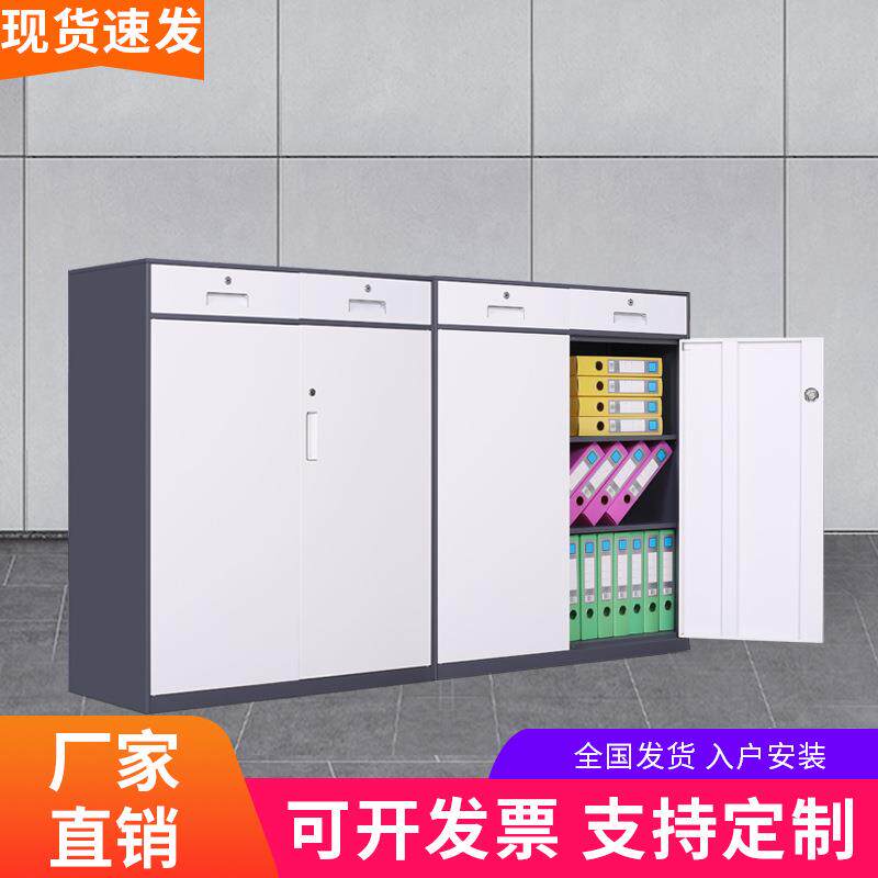 办公室矮柜资料文件柜玻璃对开门档案柜财务凭证柜带锁拆装储物柜