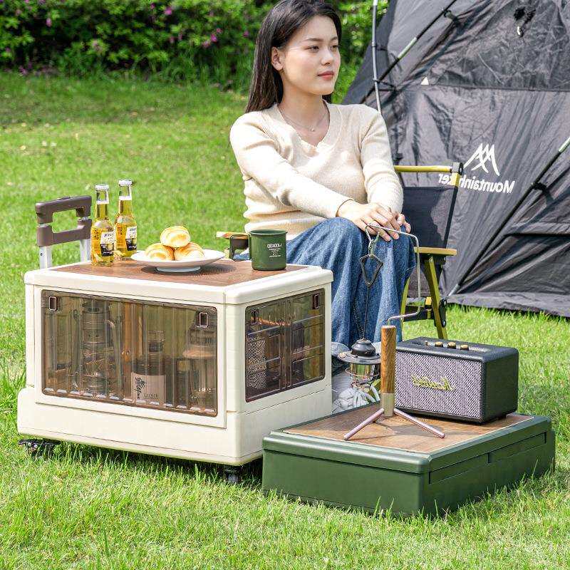 户外露营收纳箱大容量可折叠车载后备箱储物箱野营野餐带拉杆滑轮