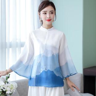 高档时尚雪晨纺飘太极服女春秋逸上衣 陈家沟中功国风太极拳练服