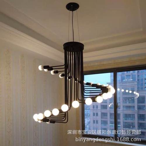 北欧简约工业风复古铁艺创意餐厅客厅咖啡厅酒吧个性螺旋楼梯吊灯