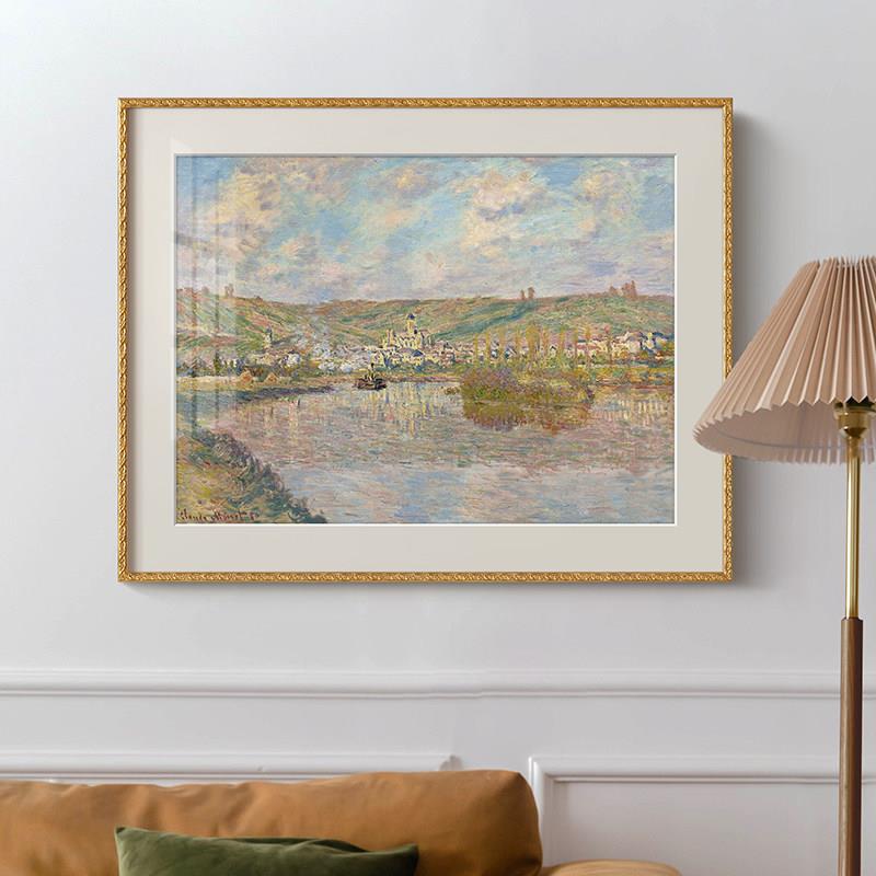 法式无障碍豪华客厅背景墙装饰画欧式覆古入口餐厅壁画莫奈名画山