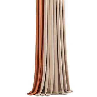 窗帘成品橙色拼米色高档大气轻奢遮光客厅卧室流行新中式 羊毛绒