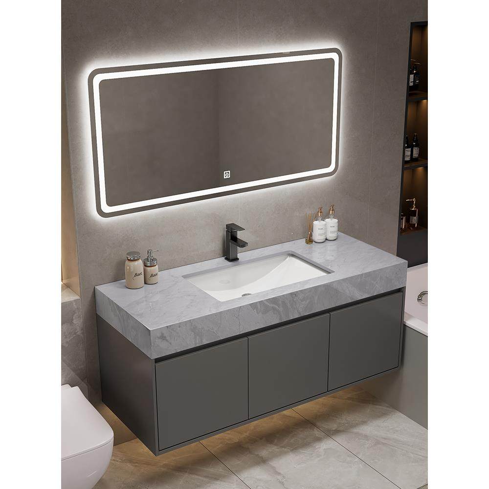 公共卫生间大理石浴室柜组合挂墙式洗手盆柜套装厕所单盆洗脸盆柜