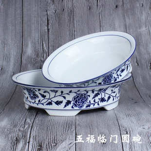 批发青花瓷五福临门圆碗酒店陶瓷餐具家用汤碗酸菜鱼水煮鱼盆
